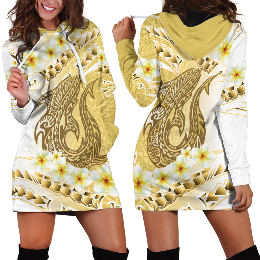 Gold Hawaii Shark Tattoo Hoodie Dress Frangipani With Polynesian Pastel Version LT14 - Polynesian Pride