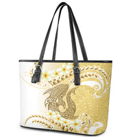 Gold Hawaii Shark Tattoo Leather Tote Bag Frangipani With Polynesian Pastel Version LT14 - Polynesian Pride