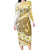 Gold Hawaii Shark Tattoo Long Sleeve Bodycon Dress Frangipani With Polynesian Pastel Version