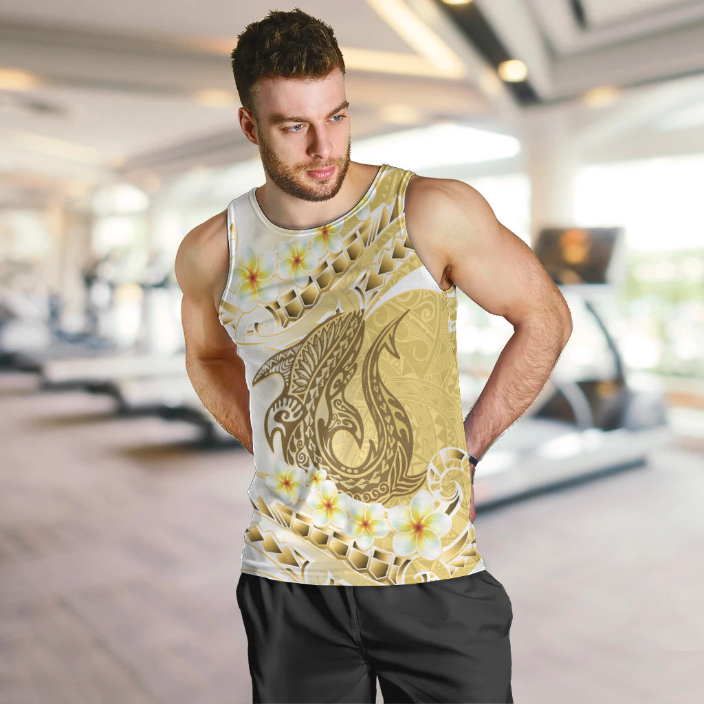 Gold Hawaii Shark Tattoo Men Tank Top Frangipani With Polynesian Pastel Version LT14 Gold - Polynesian Pride
