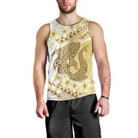 Gold Hawaii Shark Tattoo Men Tank Top Frangipani With Polynesian Pastel Version LT14 - Polynesian Pride