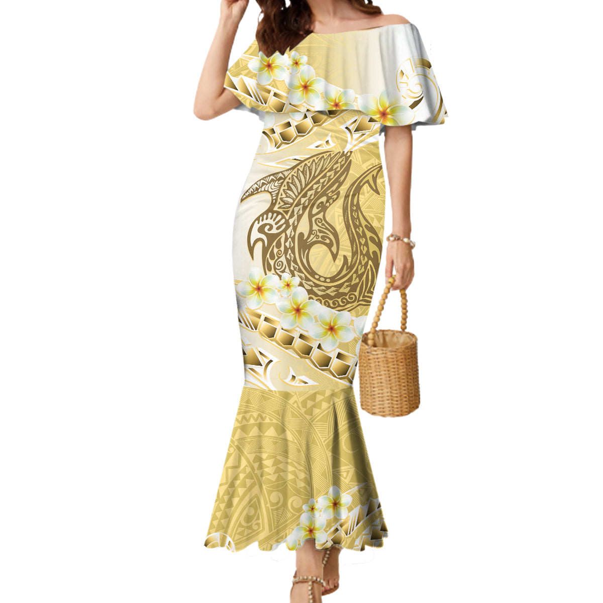 Gold Hawaii Shark Tattoo Mermaid Dress Frangipani With Polynesian Pastel Version