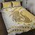 Gold Hawaii Shark Tattoo Quilt Bed Set Frangipani With Polynesian Pastel Version