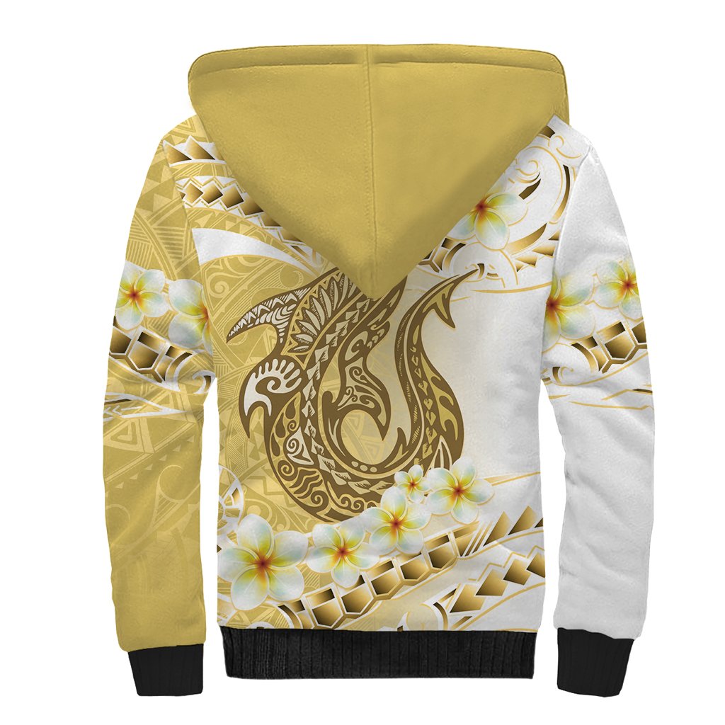 Gold Hawaii Shark Tattoo Sherpa Hoodie Frangipani With Polynesian Pastel Version LT14 - Polynesian Pride