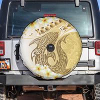 Gold Hawaii Shark Tattoo Spare Tire Cover Frangipani With Polynesian Pastel Version LT14 Gold - Polynesian Pride