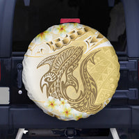 Gold Hawaii Shark Tattoo Spare Tire Cover Frangipani With Polynesian Pastel Version LT14 - Polynesian Pride