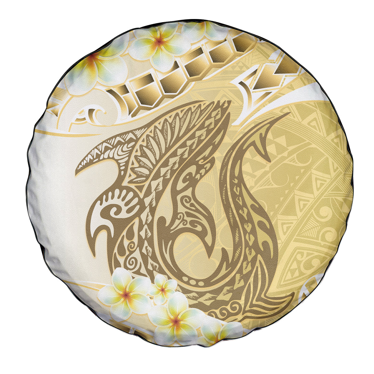 Gold Hawaii Shark Tattoo Spare Tire Cover Frangipani With Polynesian Pastel Version LT14 - Polynesian Pride