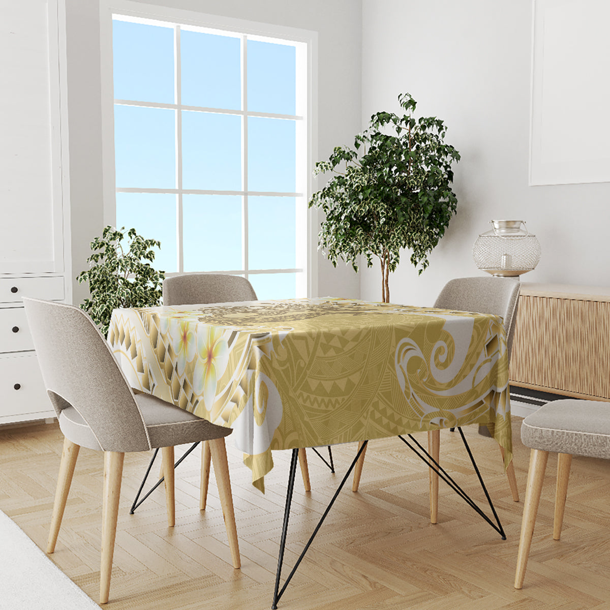 Gold Hawaii Shark Tattoo Tablecloth Frangipani With Polynesian Pastel Version LT14 - Polynesian Pride