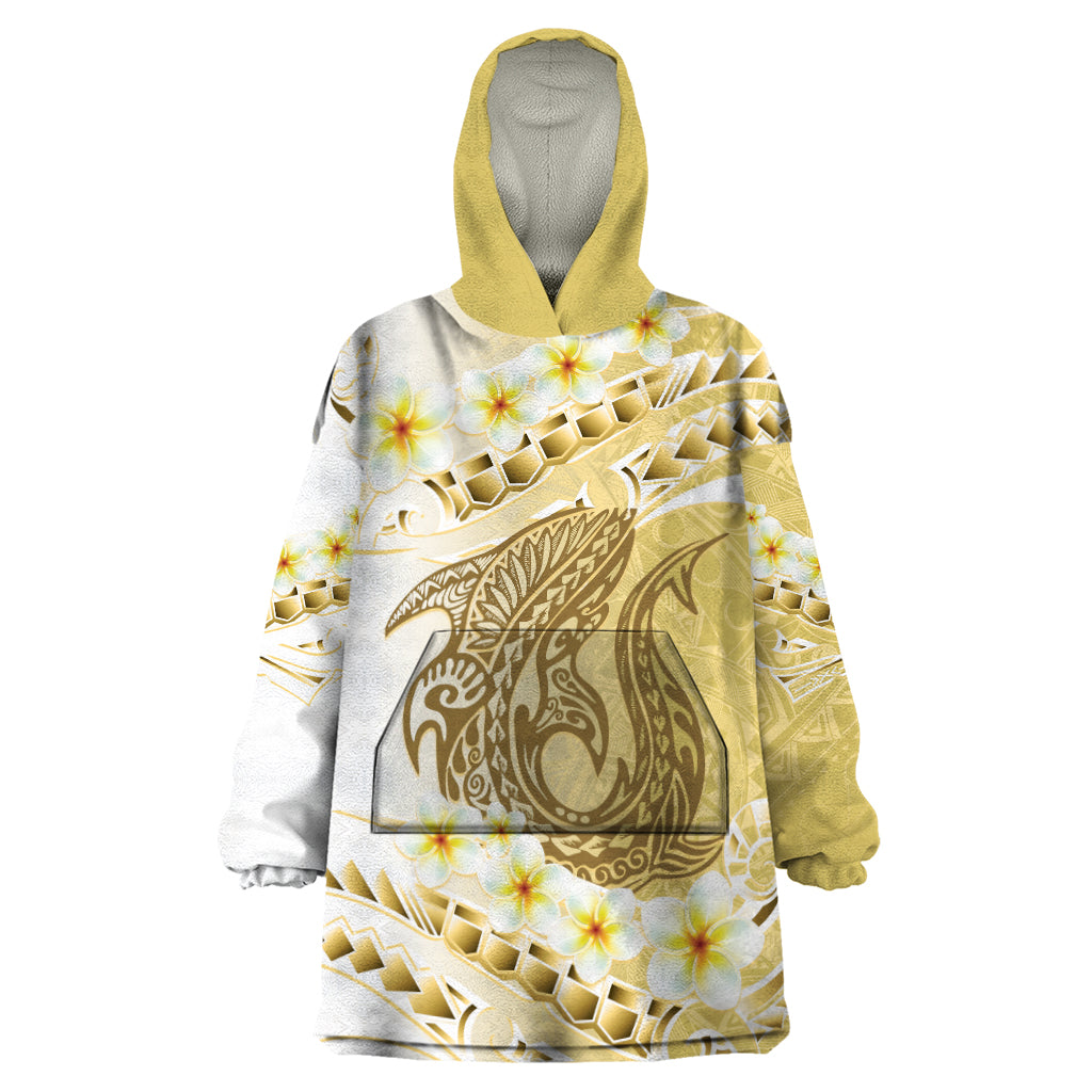 Gold Hawaii Shark Tattoo Wearable Blanket Hoodie Frangipani With Polynesian Pastel Version