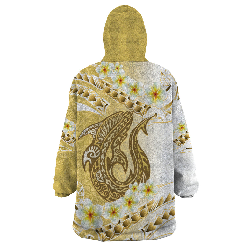 Gold Hawaii Shark Tattoo Wearable Blanket Hoodie Frangipani With Polynesian Pastel Version LT14 - Polynesian Pride