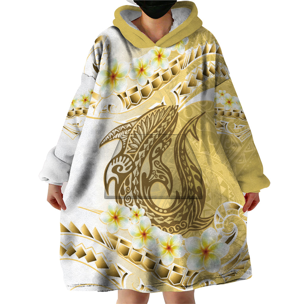 Gold Hawaii Shark Tattoo Wearable Blanket Hoodie Frangipani With Polynesian Pastel Version LT14 - Polynesian Pride
