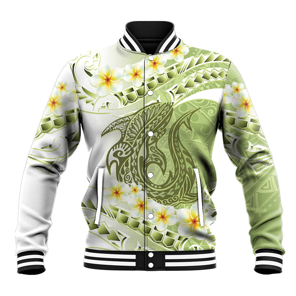 Green Hawaii Shark Tattoo Baseball Jacket Frangipani With Polynesian Pastel Version