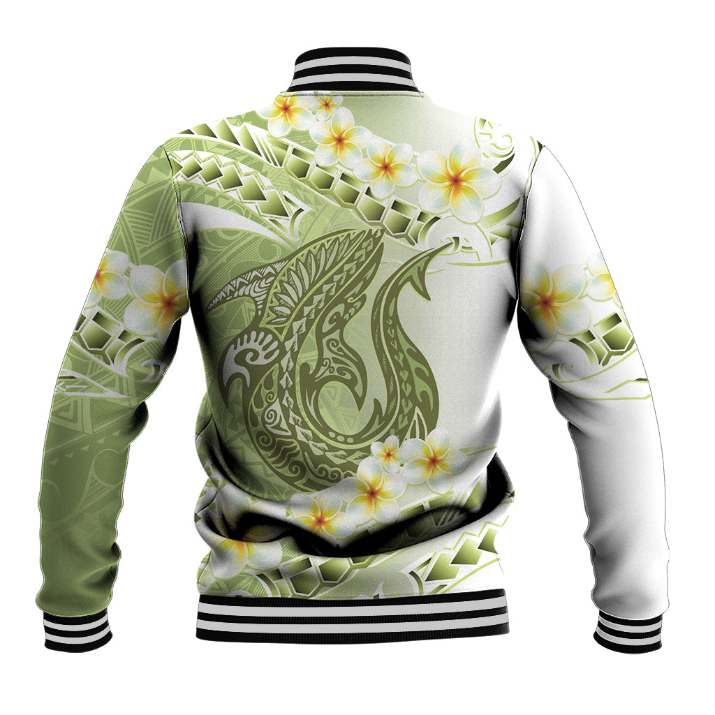 Green Hawaii Shark Tattoo Baseball Jacket Frangipani With Polynesian Pastel Version