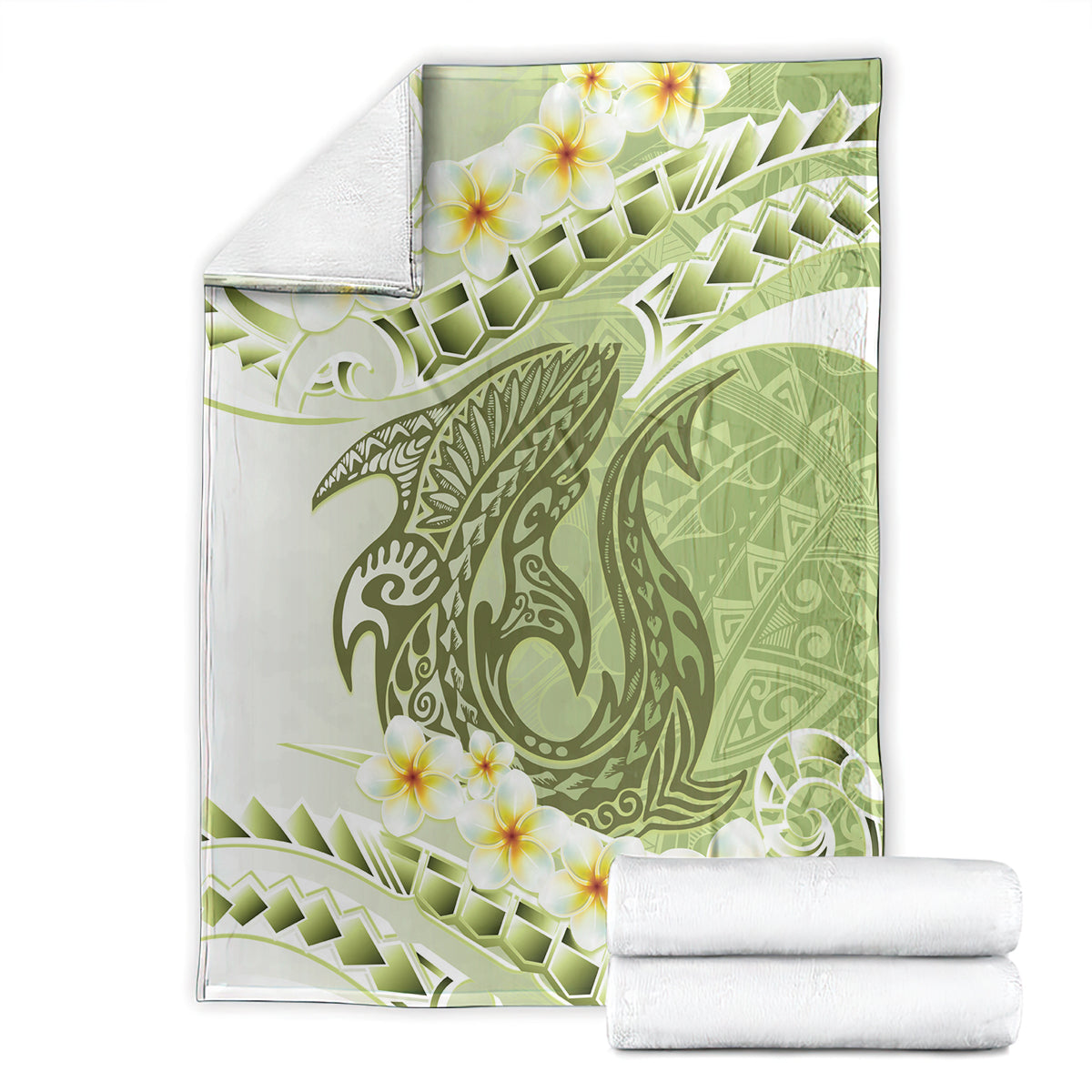 Green Hawaii Shark Tattoo Blanket Frangipani With Polynesian Pastel Version LT14 - Polynesian Pride