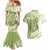 Green Hawaii Shark Tattoo Couples Matching Mermaid Dress and Hawaiian Shirt Frangipani With Polynesian Pastel Version