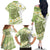 Green Hawaii Shark Tattoo Family Matching Off The Shoulder Long Sleeve Dress and Hawaiian Shirt Frangipani With Polynesian Pastel Version