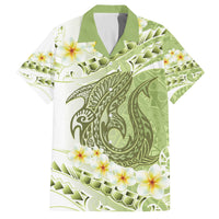 Green Hawaii Shark Tattoo Family Matching Off The Shoulder Long Sleeve Dress and Hawaiian Shirt Frangipani With Polynesian Pastel Version LT14 Dad's Shirt - Short Sleeve Green - Polynesian Pride