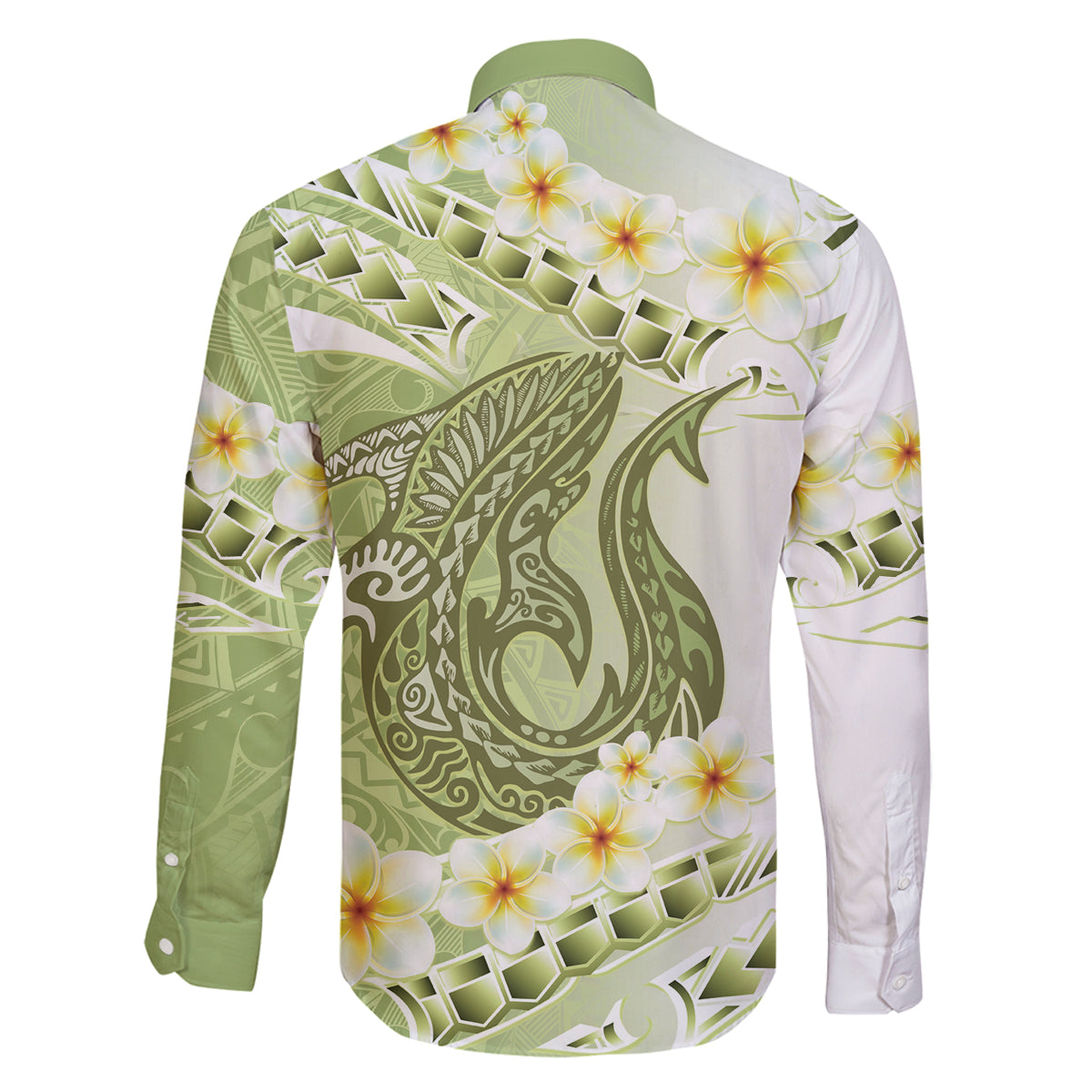 Green Hawaii Shark Tattoo Family Matching Off The Shoulder Long Sleeve Dress and Hawaiian Shirt Frangipani With Polynesian Pastel Version LT14 - Polynesian Pride