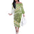 Green Hawaii Shark Tattoo Family Matching Off The Shoulder Long Sleeve Dress and Hawaiian Shirt Frangipani With Polynesian Pastel Version