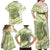 Green Hawaii Shark Tattoo Family Matching Off Shoulder Maxi Dress and Hawaiian Shirt Frangipani With Polynesian Pastel Version