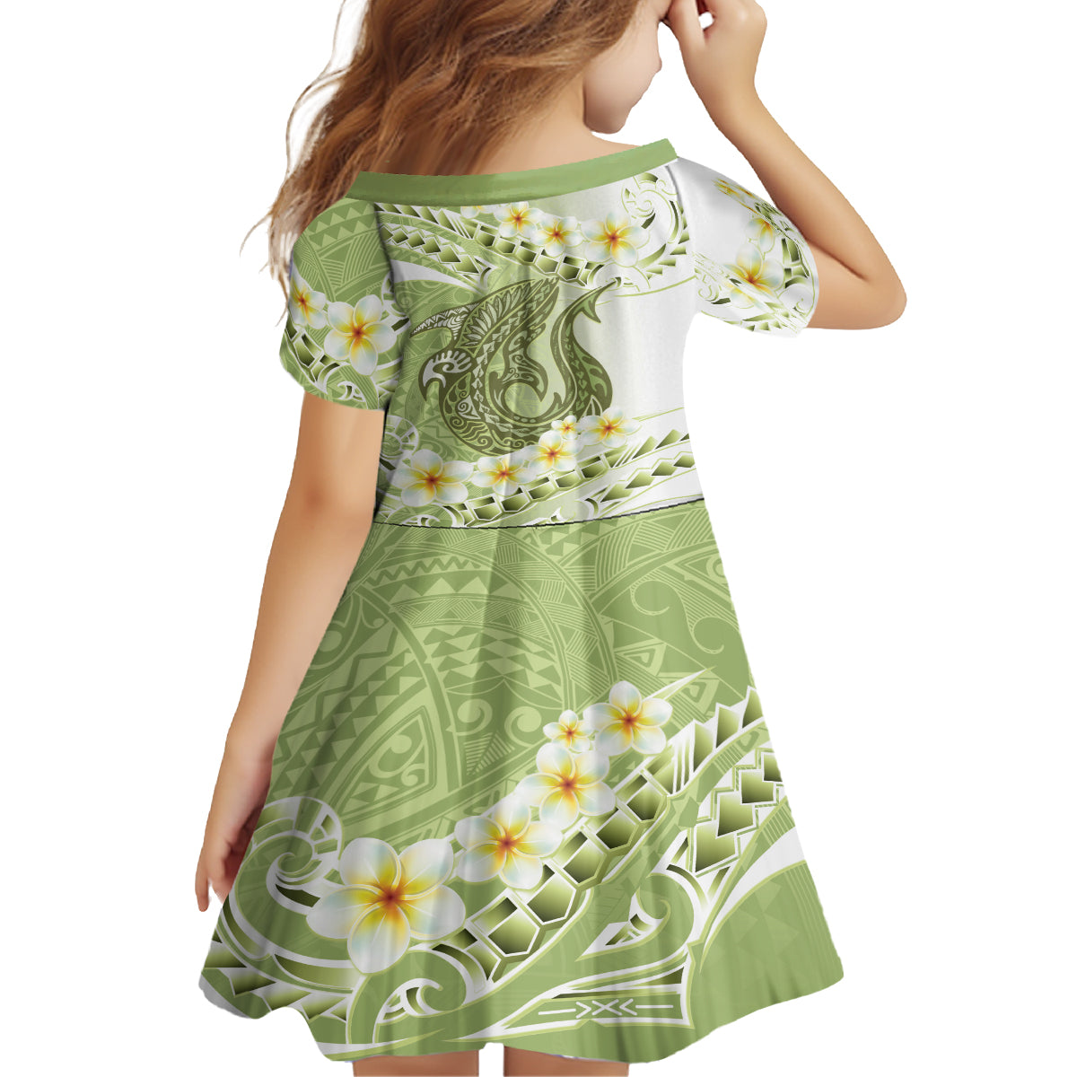 Green Hawaii Shark Tattoo Family Matching Summer Maxi Dress and Hawaiian Shirt Frangipani With Polynesian Pastel Version