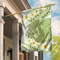 Green Hawaii Shark Tattoo Garden Flag Frangipani With Polynesian Pastel Version LT14 House Flag Green - Polynesian Pride