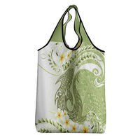 Green Hawaii Shark Tattoo Grocery Bag Frangipani With Polynesian Pastel Version LT14 - Polynesian Pride