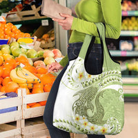 Green Hawaii Shark Tattoo Grocery Bag Frangipani With Polynesian Pastel Version LT14 - Polynesian Pride