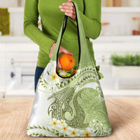 Green Hawaii Shark Tattoo Grocery Bag Frangipani With Polynesian Pastel Version LT14 - Polynesian Pride