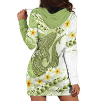 Green Hawaii Shark Tattoo Hoodie Dress Frangipani With Polynesian Pastel Version LT14 - Polynesian Pride
