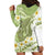 Green Hawaii Shark Tattoo Hoodie Dress Frangipani With Polynesian Pastel Version