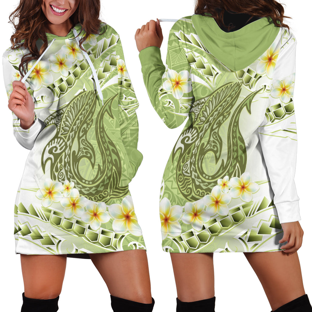 Green Hawaii Shark Tattoo Hoodie Dress Frangipani With Polynesian Pastel Version LT14 - Polynesian Pride