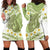 Green Hawaii Shark Tattoo Hoodie Dress Frangipani With Polynesian Pastel Version