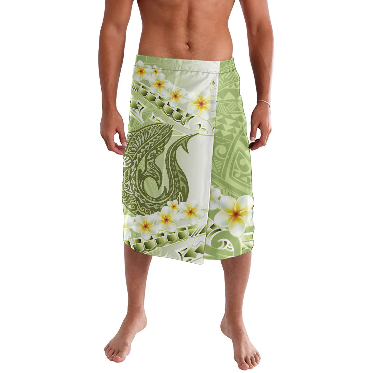 Green Hawaii Shark Tattoo Lavalava Frangipani With Polynesian Pastel Version LT14 Green - Polynesian Pride