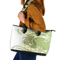Green Hawaii Shark Tattoo Leather Tote Bag Frangipani With Polynesian Pastel Version LT14 Green - Polynesian Pride