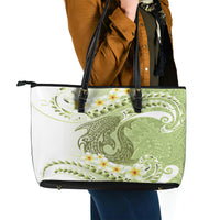 Green Hawaii Shark Tattoo Leather Tote Bag Frangipani With Polynesian Pastel Version LT14 - Polynesian Pride