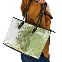 Green Hawaii Shark Tattoo Leather Tote Bag Frangipani With Polynesian Pastel Version LT14 - Polynesian Pride