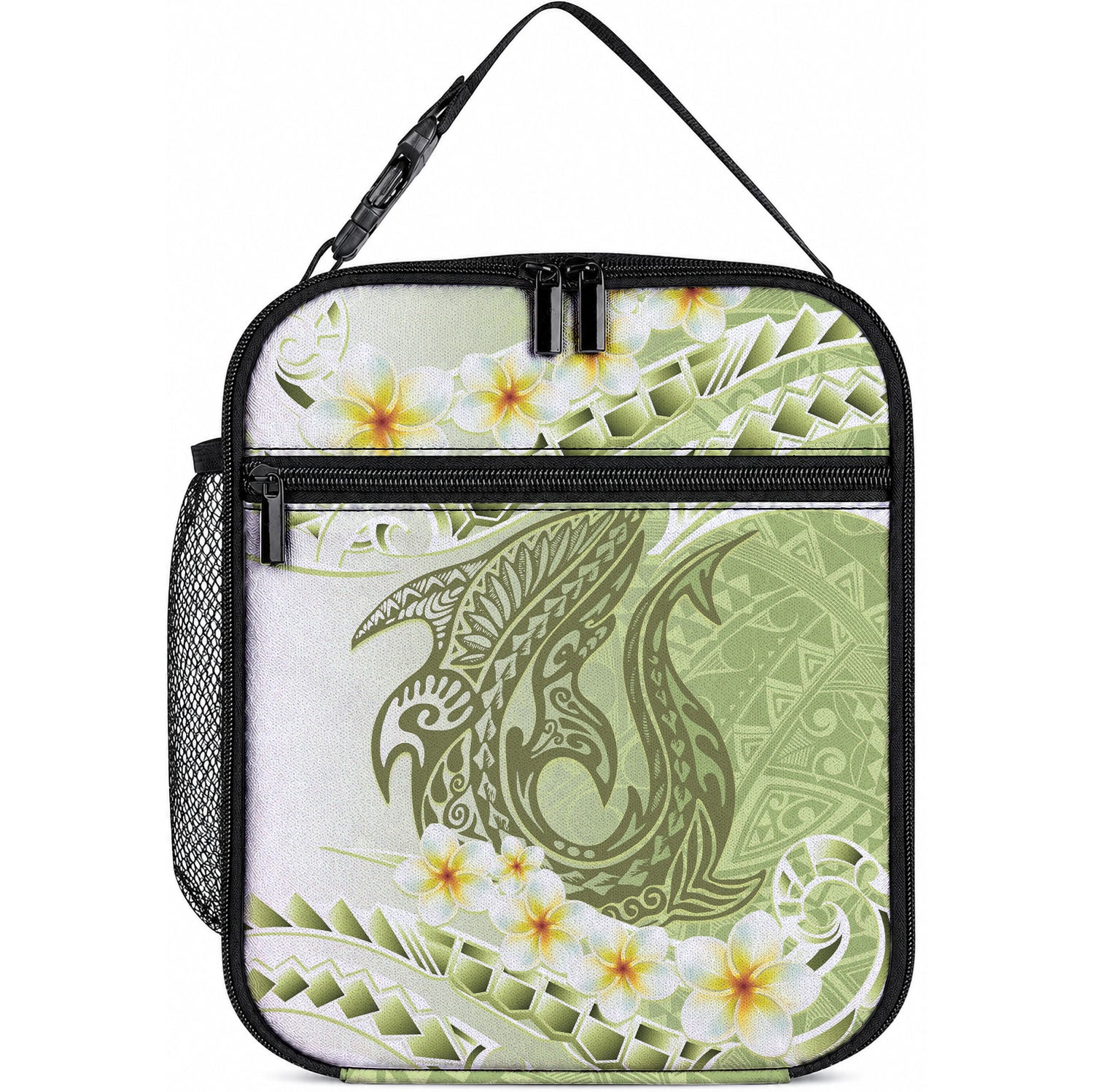 Green Hawaii Shark Tattoo Lunch Bag Frangipani With Polynesian Pastel Version LT14 10.2 × 8.3 × 4.3 inch Green - Polynesian Pride
