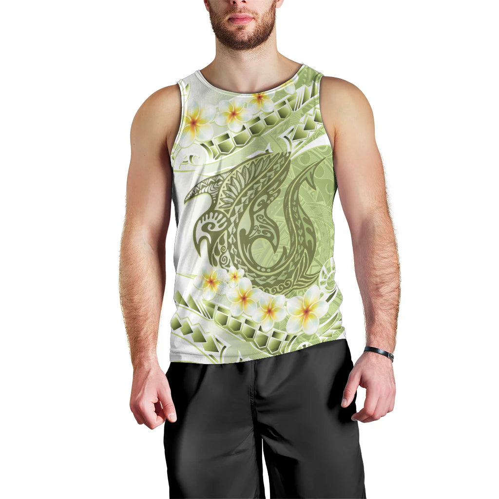 Green Hawaii Shark Tattoo Men Tank Top Frangipani With Polynesian Pastel Version LT14 - Polynesian Pride