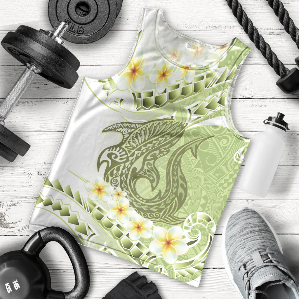 Green Hawaii Shark Tattoo Men Tank Top Frangipani With Polynesian Pastel Version LT14 - Polynesian Pride