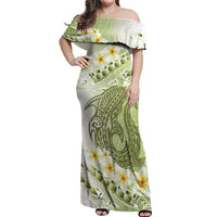 Green Hawaii Shark Tattoo Off Shoulder Maxi Dress Frangipani With Polynesian Pastel Version LT14 Women Green - Polynesian Pride