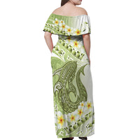 Green Hawaii Shark Tattoo Off Shoulder Maxi Dress Frangipani With Polynesian Pastel Version LT14 - Polynesian Pride