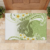 Green Hawaii Shark Tattoo Rubber Doormat Frangipani With Polynesian Pastel Version LT14 - Polynesian Pride
