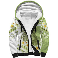 Green Hawaii Shark Tattoo Sherpa Hoodie Frangipani With Polynesian Pastel Version LT14 Unisex Green - Polynesian Pride