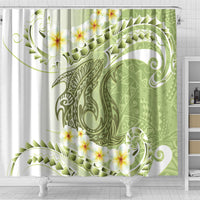 Green Hawaii Shark Tattoo Shower Curtain Frangipani With Polynesian Pastel Version