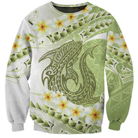 Green Hawaii Shark Tattoo Sweatshirt Frangipani With Polynesian Pastel Version LT14 Unisex Green - Polynesian Pride