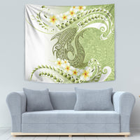 Green Hawaii Shark Tattoo Tapestry Frangipani With Polynesian Pastel Version