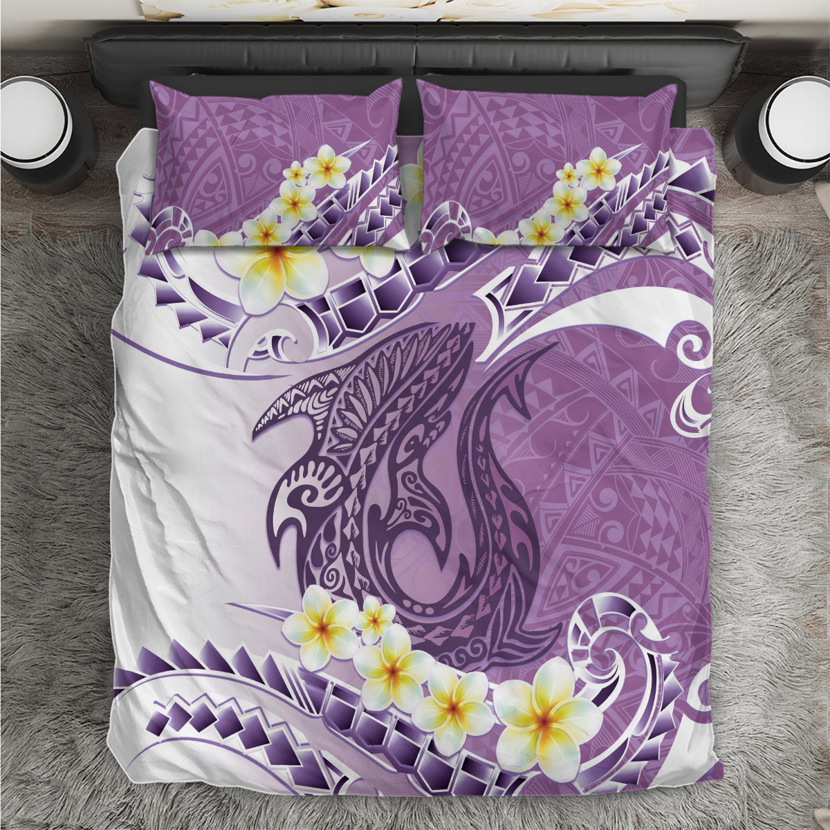 Purple Hawaii Shark Tattoo Bedding Set Frangipani With Polynesian Pastel Version LT14 Purple - Polynesian Pride