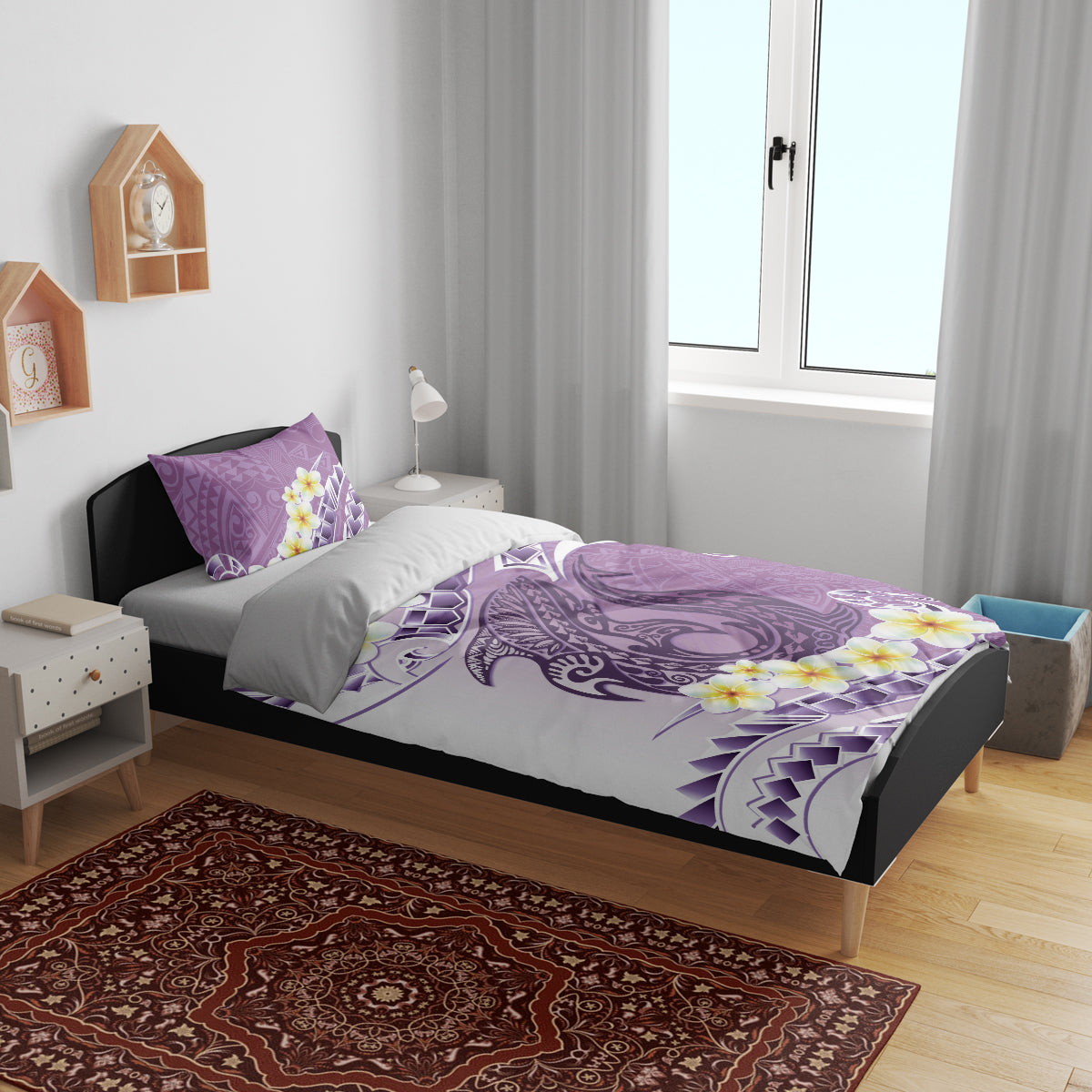 Purple Hawaii Shark Tattoo Bedding Set Frangipani With Polynesian Pastel Version LT14 - Polynesian Pride