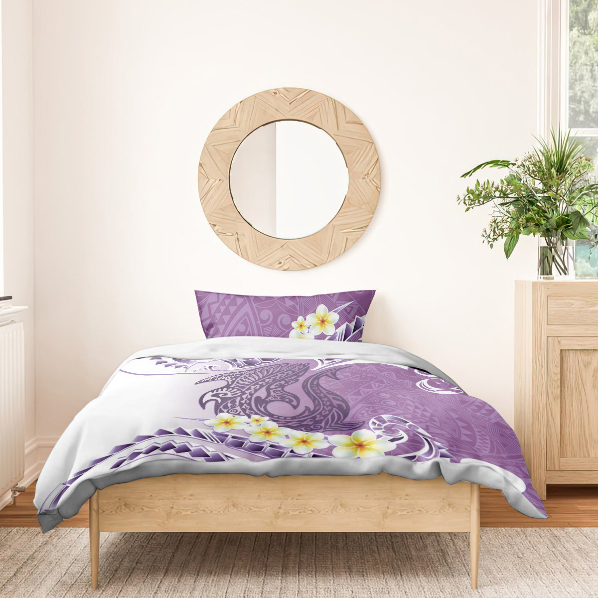 Purple Hawaii Shark Tattoo Bedding Set Frangipani With Polynesian Pastel Version LT14 - Polynesian Pride